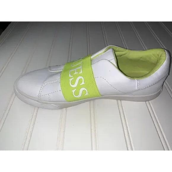 Guess White Fluorescent Yellow Slip On Women’s Tennis Shoes Sz 8.5 Med - Picture 3 of 10
